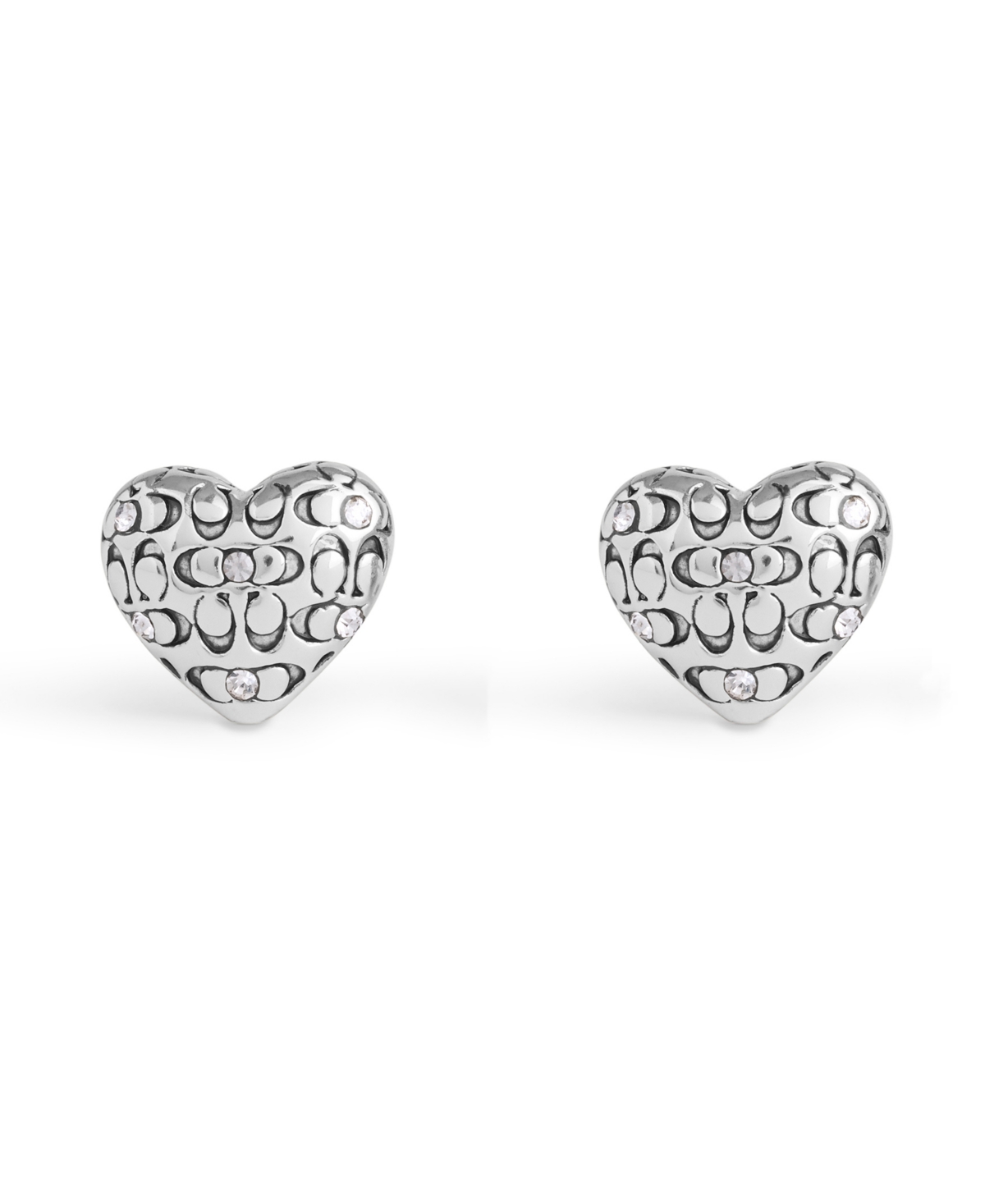 Coach Faux Stone Signature Quilted Heart Stud Earrings