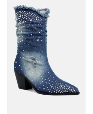 Womens Savant Diamante & Rhinestones Denim Boots