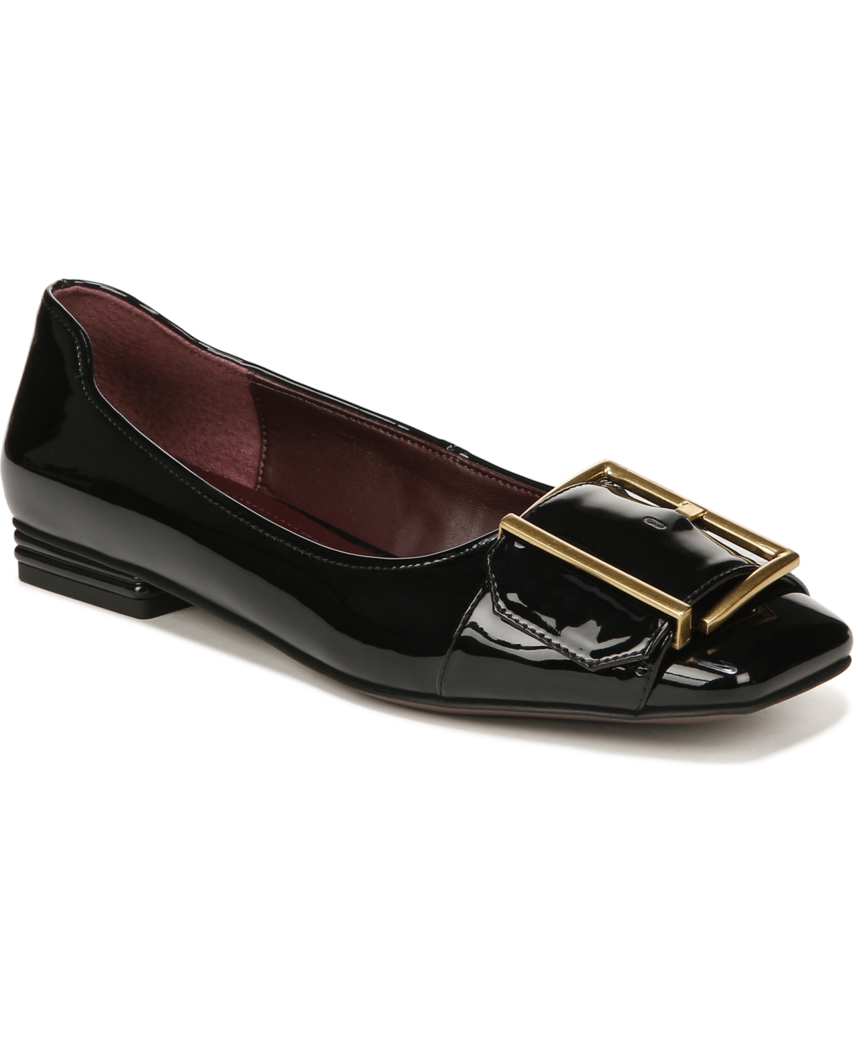 Franco Sarto Tahlia Buckle Square Toe Flat In Black Faux Patent