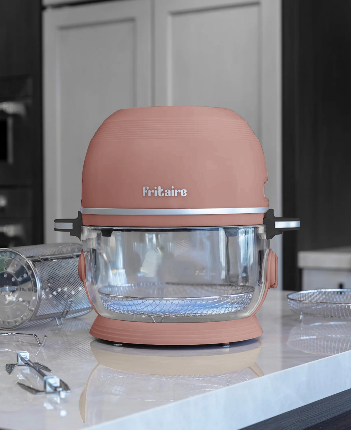 Fritaire Self Cleaning Glass Bowl Air Fryer Set, 4 Piece In Mauve Rose