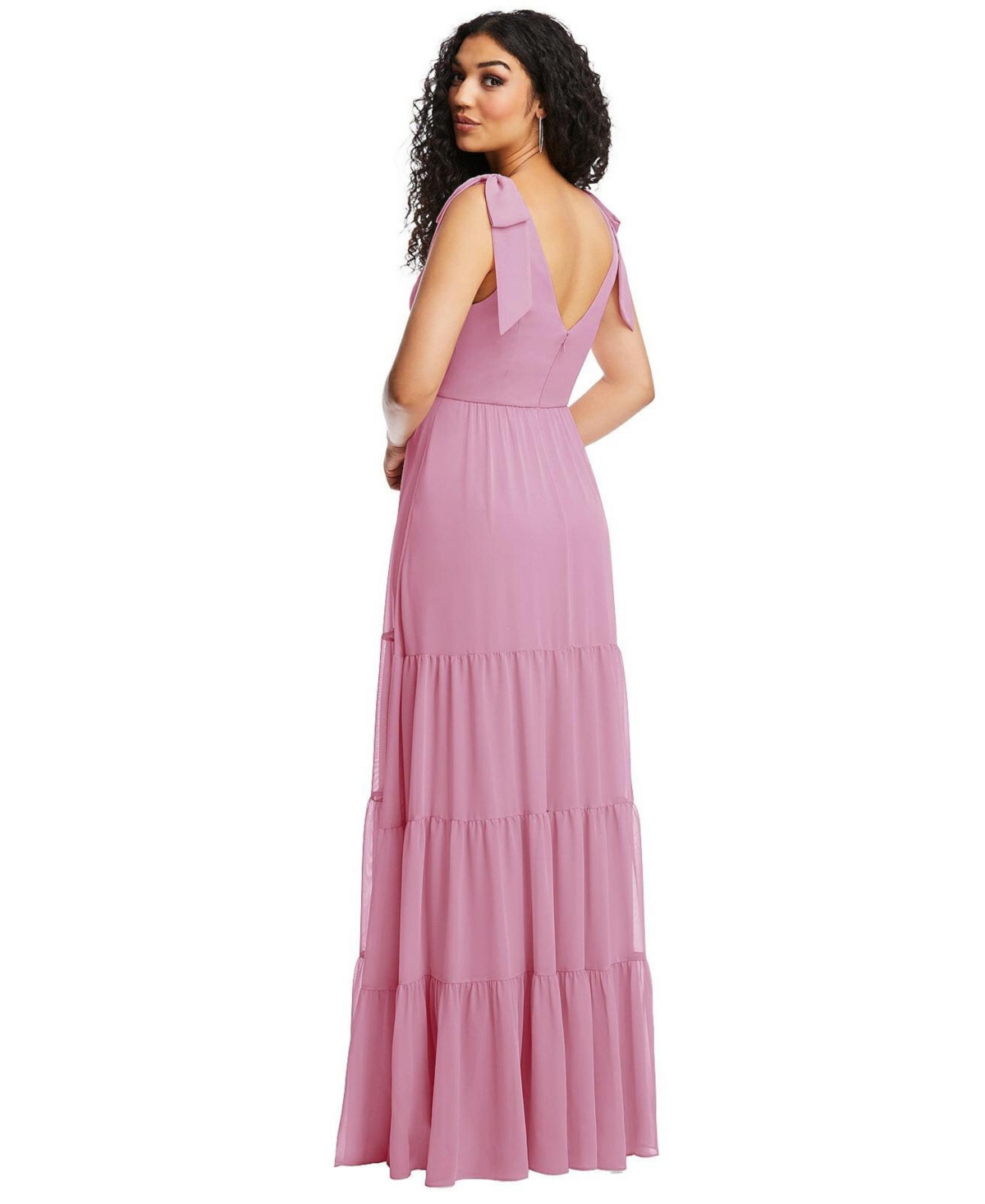 Dessy Collection Plus Size Bow-Shoulder Faux Wrap Maxi Dress with Tiered Skirt