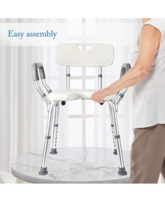 U Shower Seat, Adjustable Height Shower Chair, with Padded Armrests and Back, Inside Shower Chair Support 350 lb Capacity, Slip Resistant Shower Seat for Bathtub