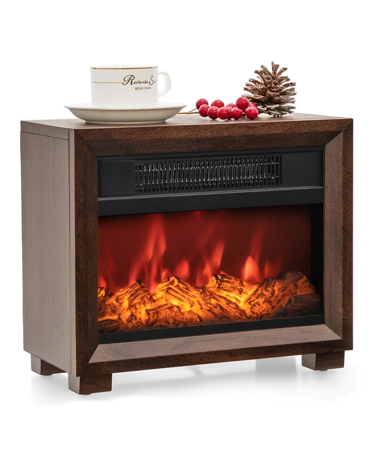 Sugift Mini Wooden Space Tabletop Fireplace with Realistic Flame Effect