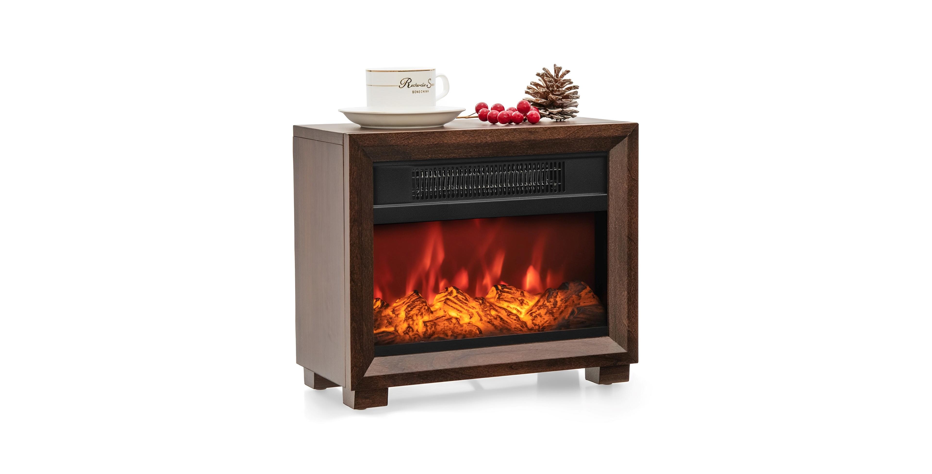 Sugift Mini Wooden Space Tabletop Fireplace with Realistic Flame Effect