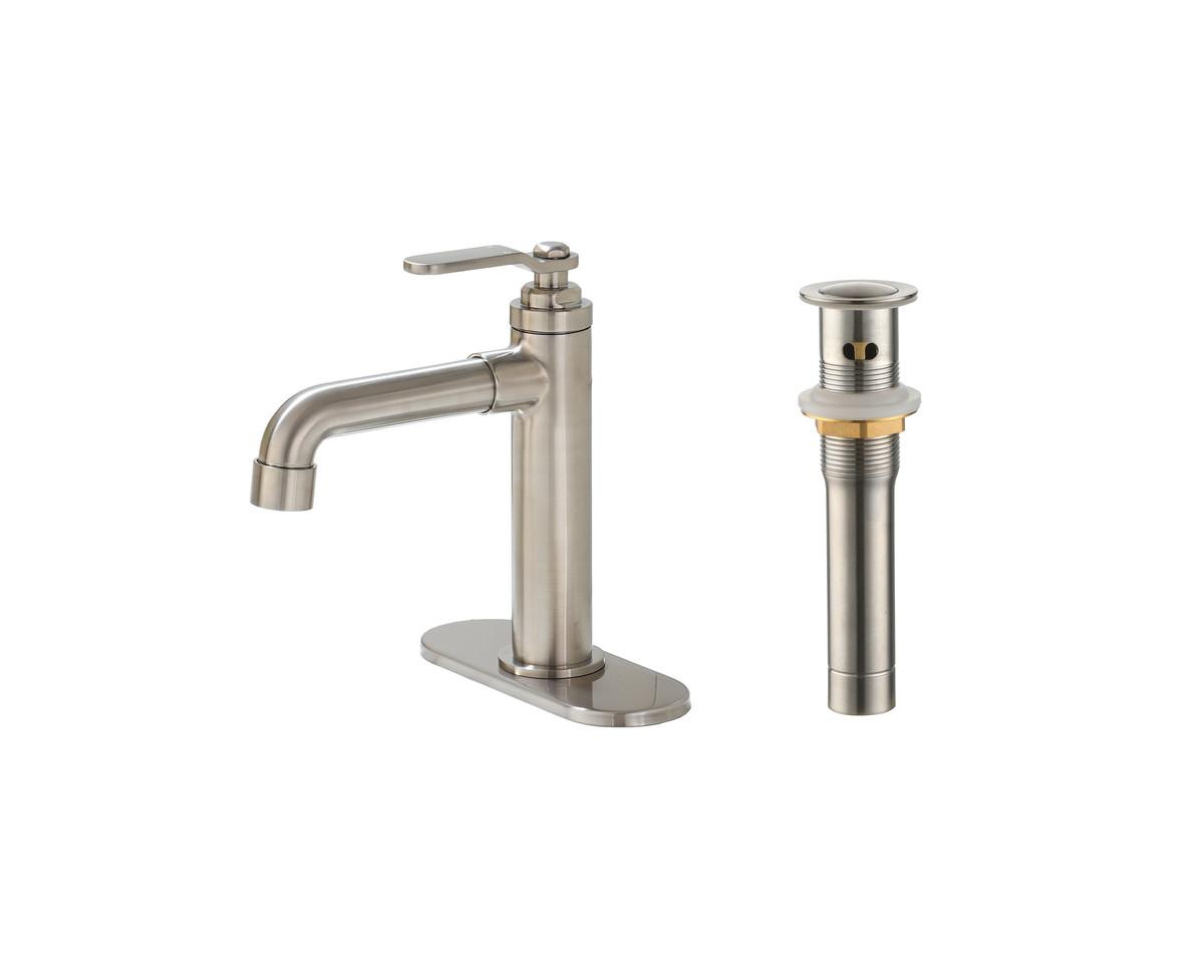 Single Hole Faucet Single-handle Bathroom Faucet with Drain Assembly - Brushed nickel