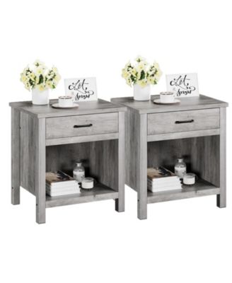 Nightstand Set of 2, Night Stand Bedside Table with Drawer and Storage Shelf
