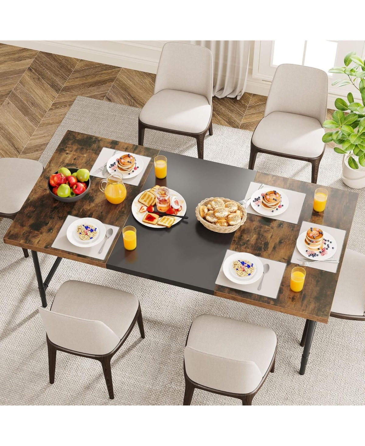 Tribesigns 70.8 x 35.4 inch Large Dining Table for 6-8, Industrial Rustic Kitchen Dining Room Table, Rectangle Dinner Table with Tube Metal Frame for
