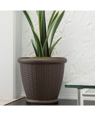 Willow 18 Inch Diameter Resin Decorative Wicker Patio Planter Pot, Java