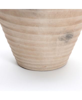 Rustic Terracotta Vase with Ribbed Texture, 15'' Tall Brown Accent for Shelves & Tabletops