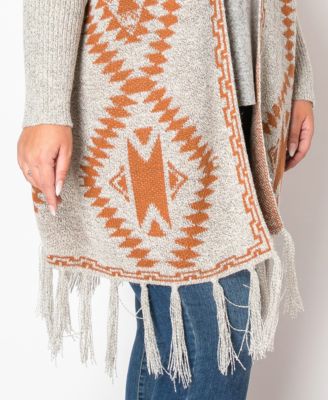 Plus Size Tribal Cardigan Sweater with Fringe