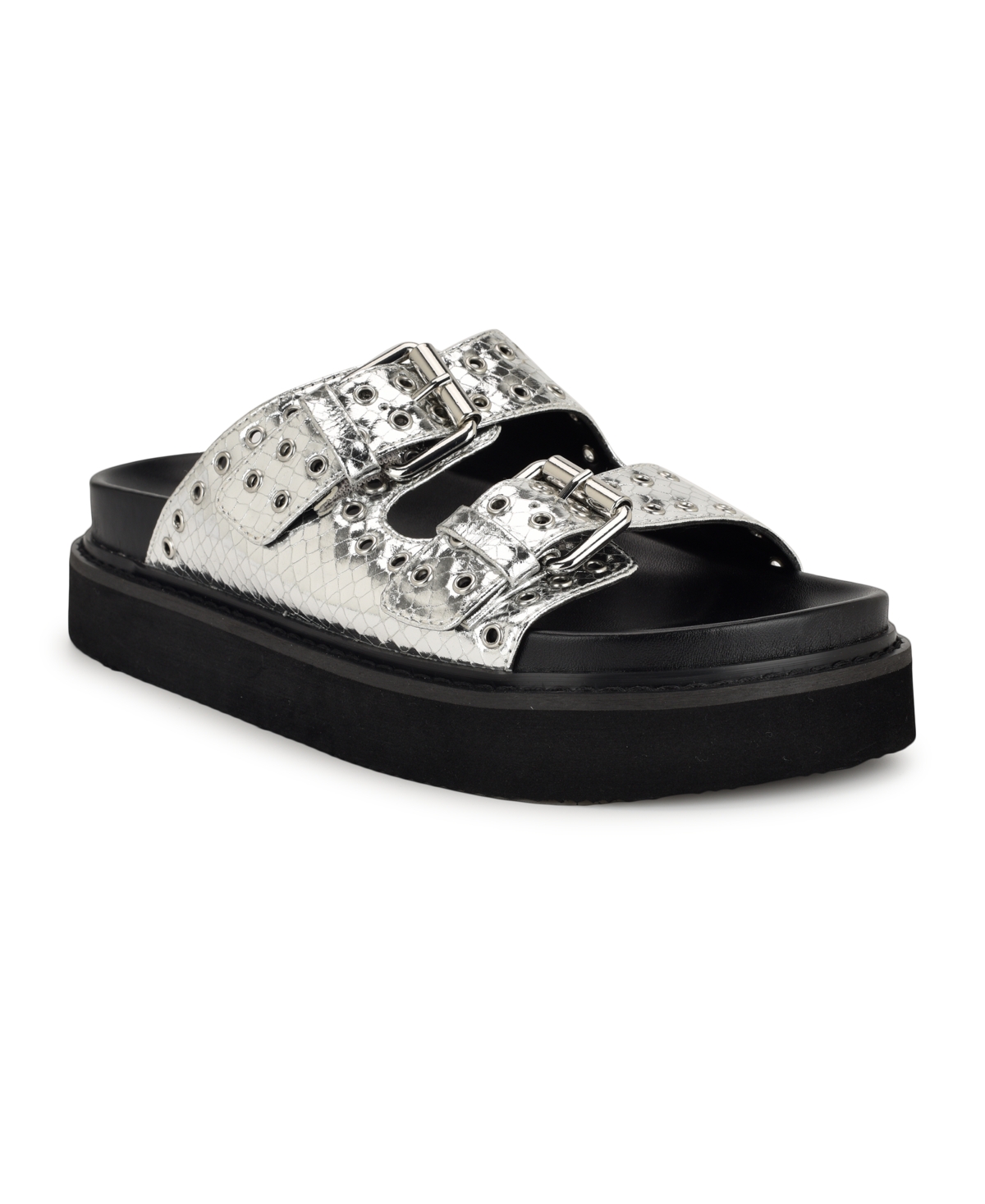 Shop Nine West Women's Eleny Double Band Flatform Sandals In Silver Python