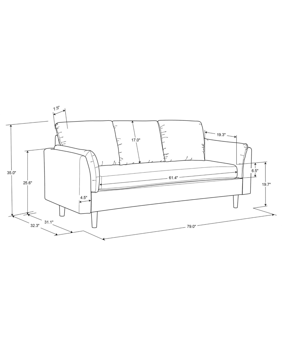 Studio Living 79" Polyester Sydney Sofa In Cream