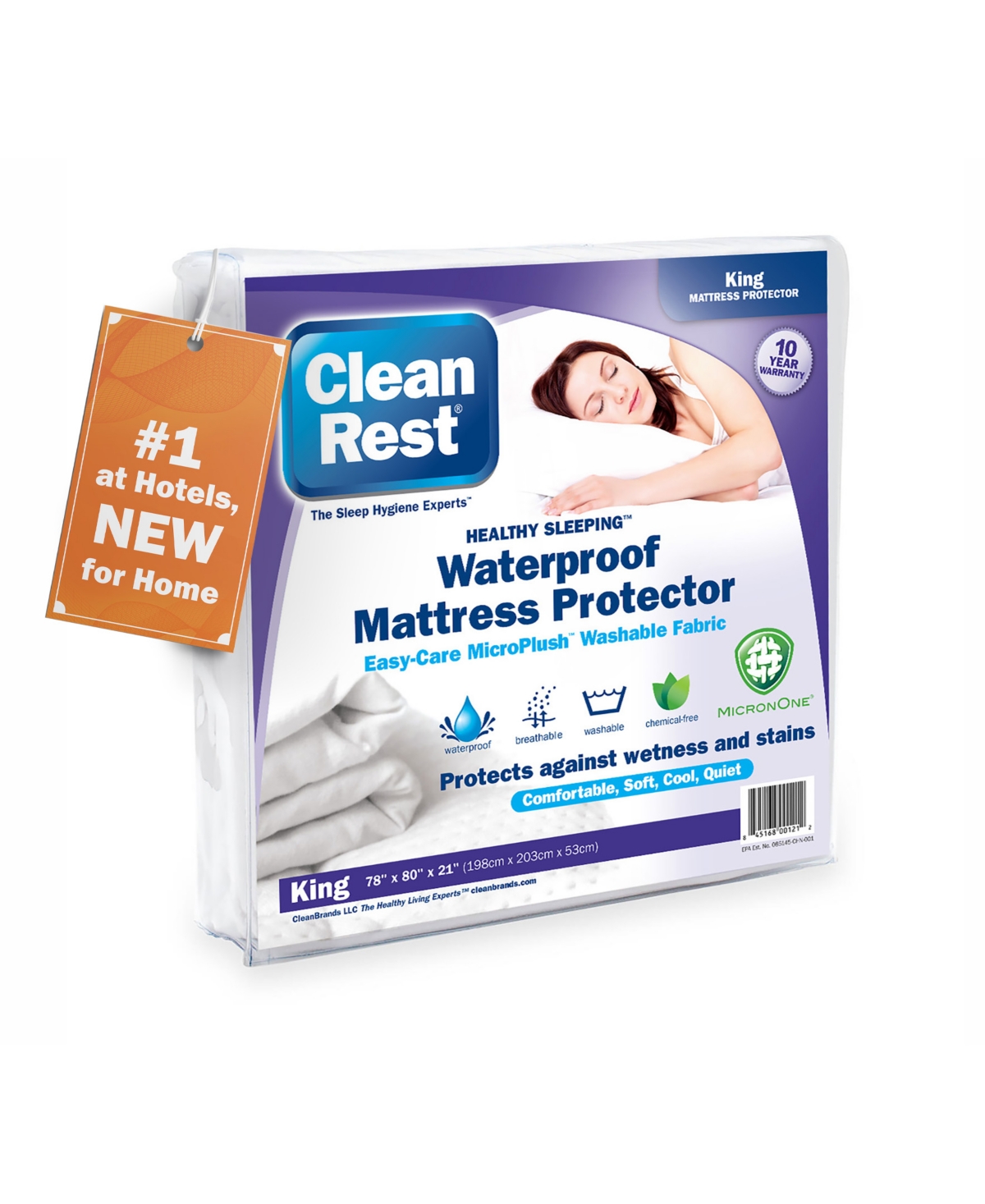 Cleanbrands Fitted Waterproof Mattress Protector, King In White