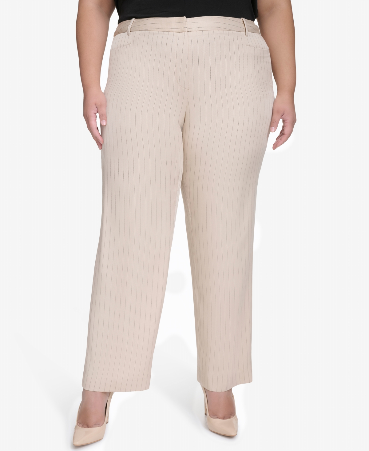 Dkny Plus Size Pinstriped Modern-fit Bootcut Pants In Chino Khaki,black