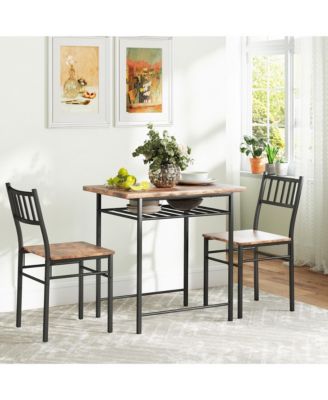 3-Piece Small Dining Table Set with Built-in Storage Rack,