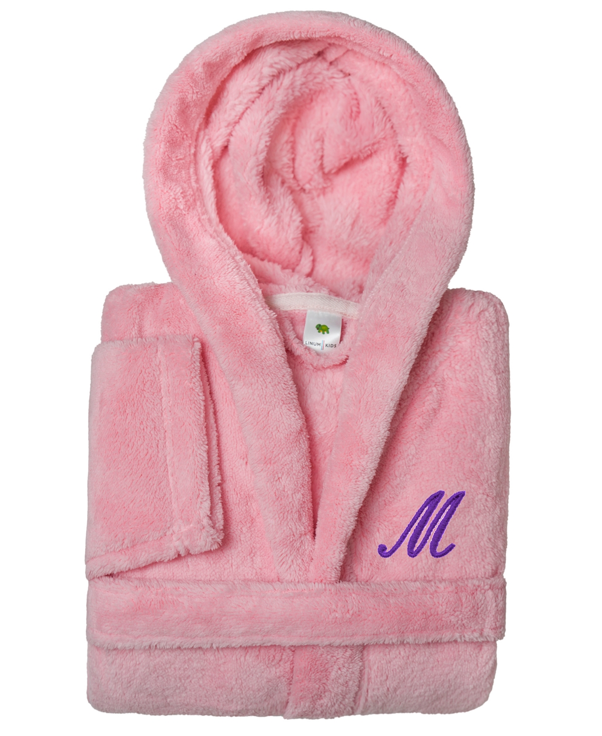 Linum Home Personalized Kids Super Plush Hooded Bathrobe In M Pink,purple