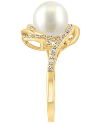 EFFY&reg; Cultured Freshwater Pearl (8mm) & Diamond (1/4 ct. t.w.) Swirl Statement Ring in 14k Gold