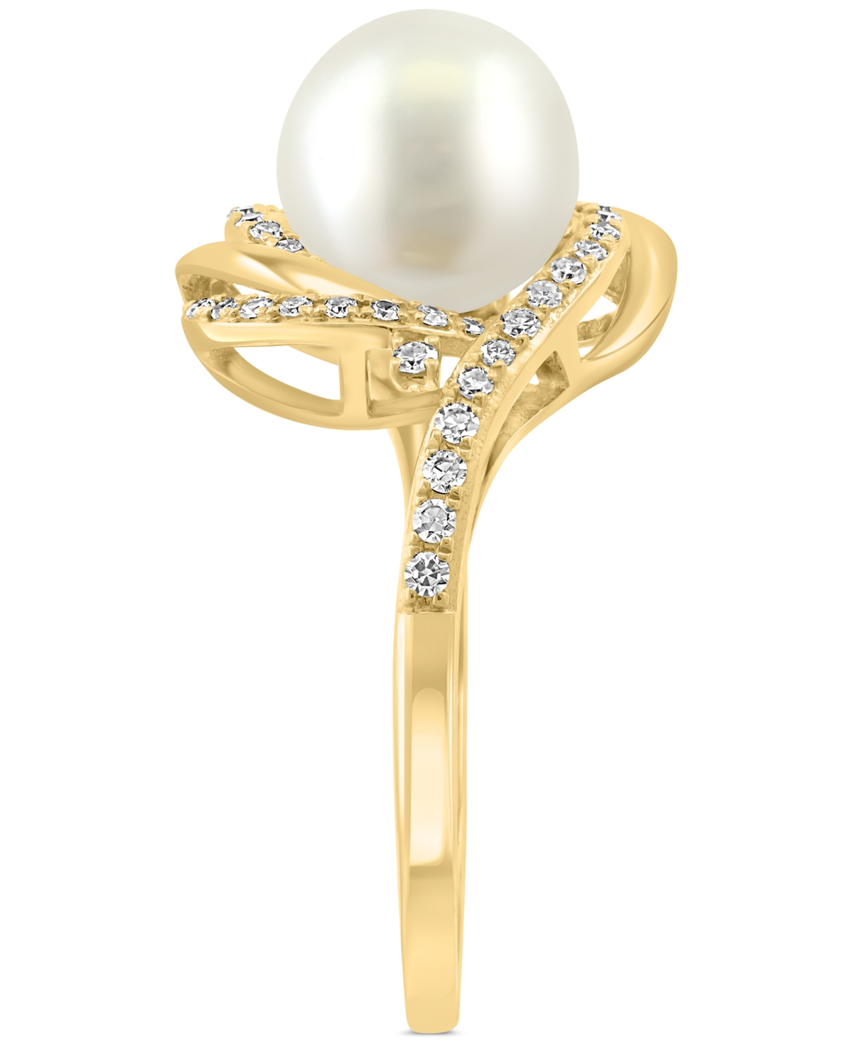 Effy Collection Effy Cultured Freshwater Pearl (8mm) & Diamond (1/4 Ct. T.w.) Swirl Statement Ring In 14k Gold In Gold