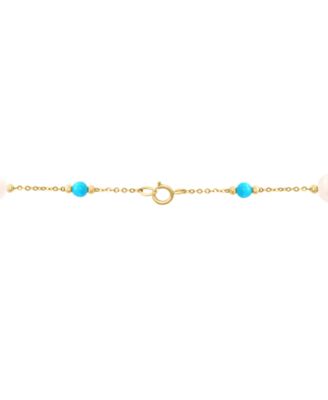 EFFY&reg; Cultured Freshwater Pearl (6mm) & Turquoise 18" Collar Necklace in 14k Gold