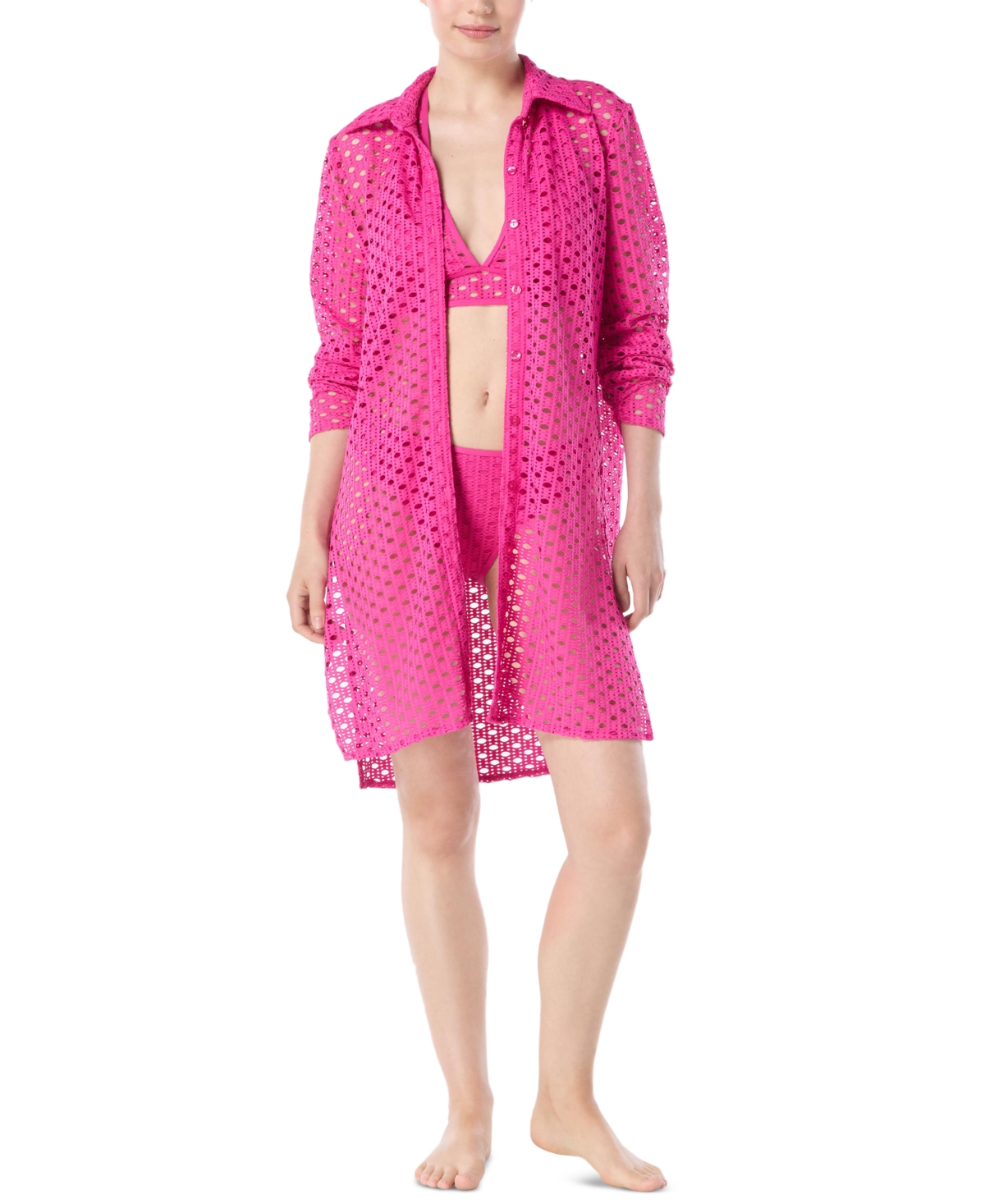 CARMEN MARC VALVO WOMEN'S CROCHET TUNIC SWIM COVER-UP 