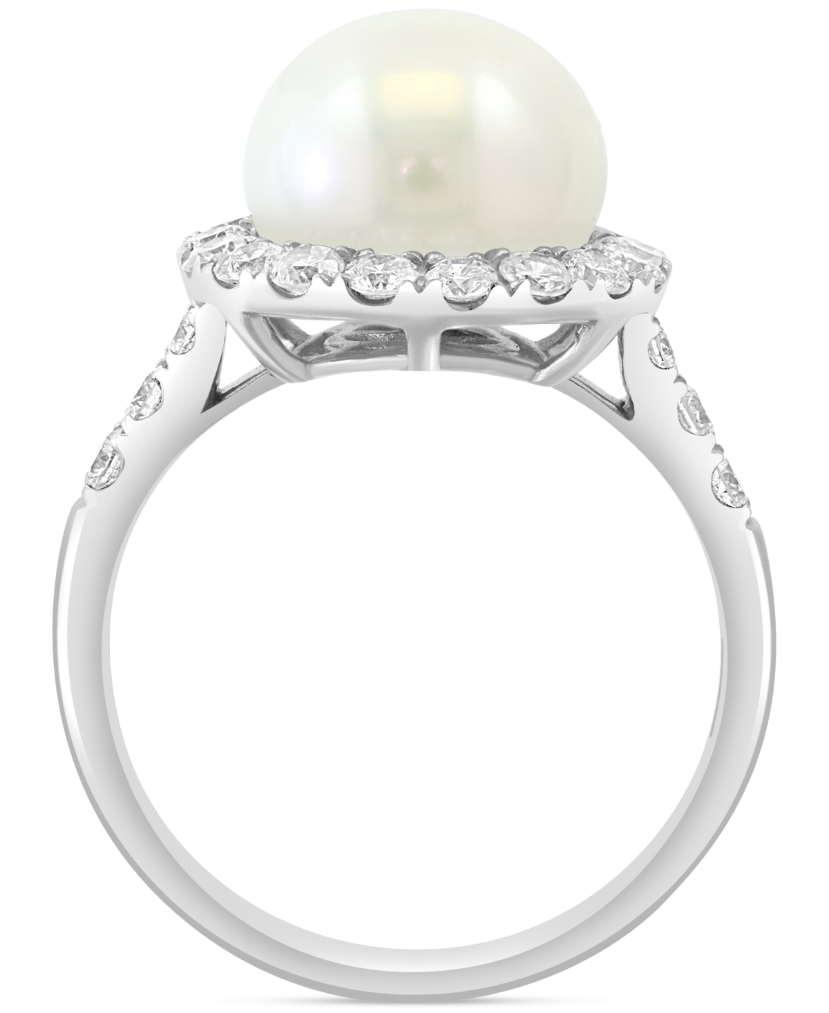 Shop Effy Collection Effy Cultured Freshwater Pearl (10mm) & Diamond (5/8 Ct. T.w.) Halo Ring In 14k White Gold