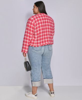 KARL LAGERFELD PLUS SIZE OPEN TWEED JACKET GRAPHIC T SHIRT CUFFED JEANS EXCLUSIVELY AT MACYS 