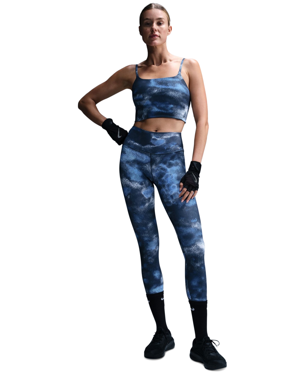 Nike Women's One Convertible Light-support Longline Printed Sports Bra In Blue