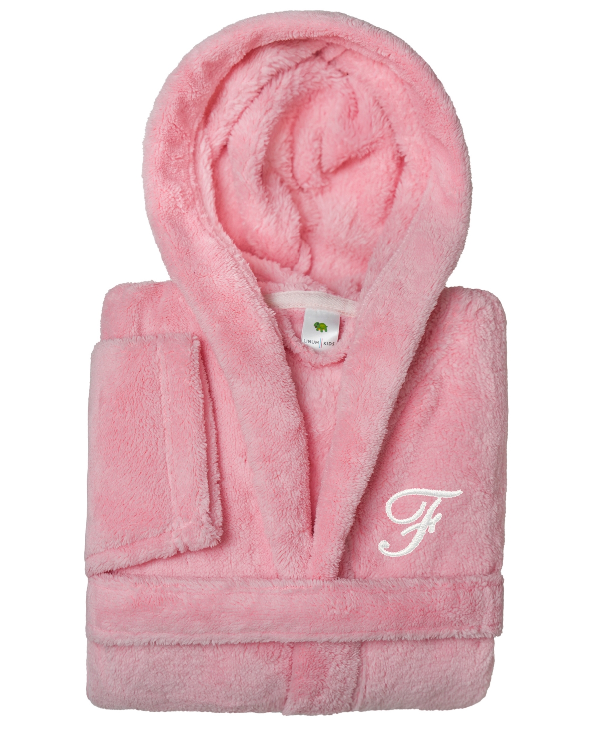 Linum Home Personalized Kids Super Plush Hooded Bathrobe In F Pink,white