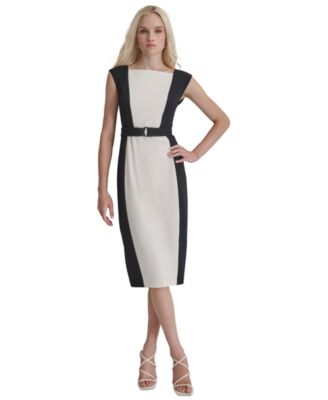 DKNY - Women's Colorblocked Square-Neck D-Belt Dress