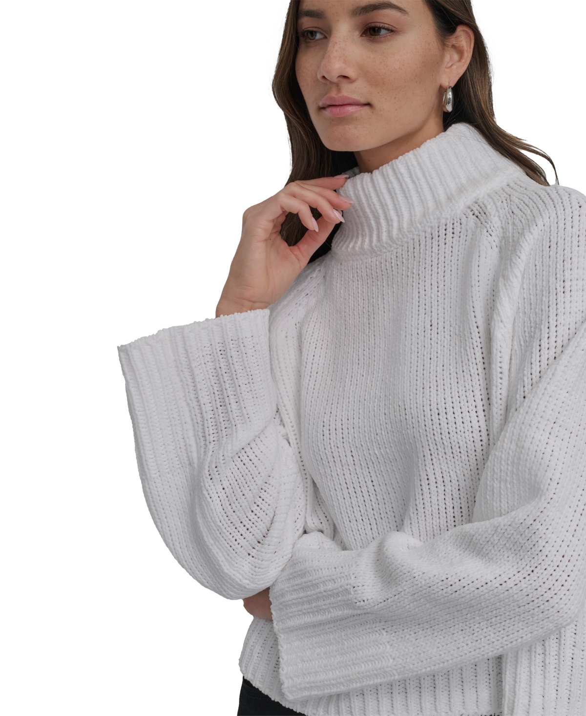 DKNY JEANS WOMEN'S CROPPED MOCK NECK CHENILLE SWEATER 