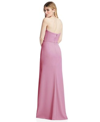 Plus Size Strapless Pleated Faux Wrap Trumpet Gown with Front Slit