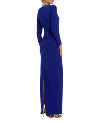Women's Long Sleeve Jersey V Neck Twist Knot Gown