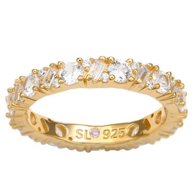 Suzy Levian Sterling Silver Cubic Zirconia Round Baguette Cluster Eternity Band