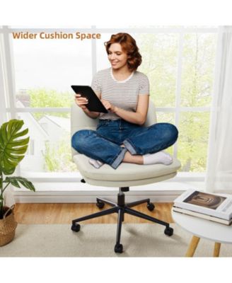 Armless Criss Cross Chair with Wheels, 360° Height Adjustable Swivel Office Chair, Wide Seat Swivel Leather Desk Chair, Modern Vanity Chair for Home, Office, Make Up