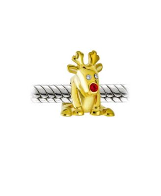 Christmas Charm Bead Caribou Elk Reindeer Red Nose Gold Plated for Bracelet