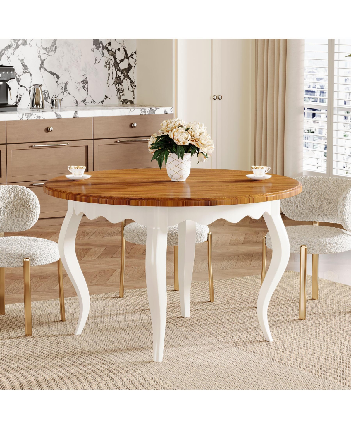 Tribesigns Round Dining Table for 4-6 People, 47-Inch Farmhouse Kitchen Dinner Table, Wood Circle Dining Room Table with Solid Wood Legs for Kitchen