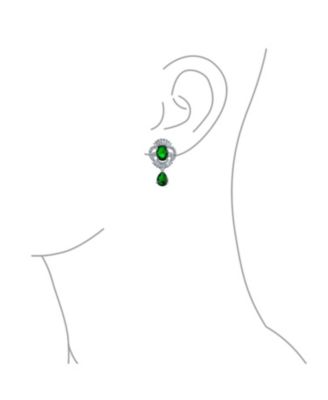 Art Deco Style CZ Teardrop Crown Baguette Dangle Drop Earrings Plated Brass