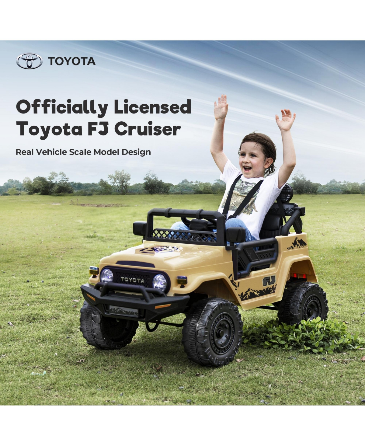 Funtok Licensed Toyota Fj Cruiser 12V 7AH Kids Ride on Truck, 3 Speeds Electric Car Toy with Parent Remote Control,Spring Suspension,Led Lights,Music