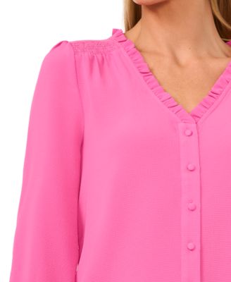 Women's Ruffled Button-Front 3/4-Sleeve Blouse
