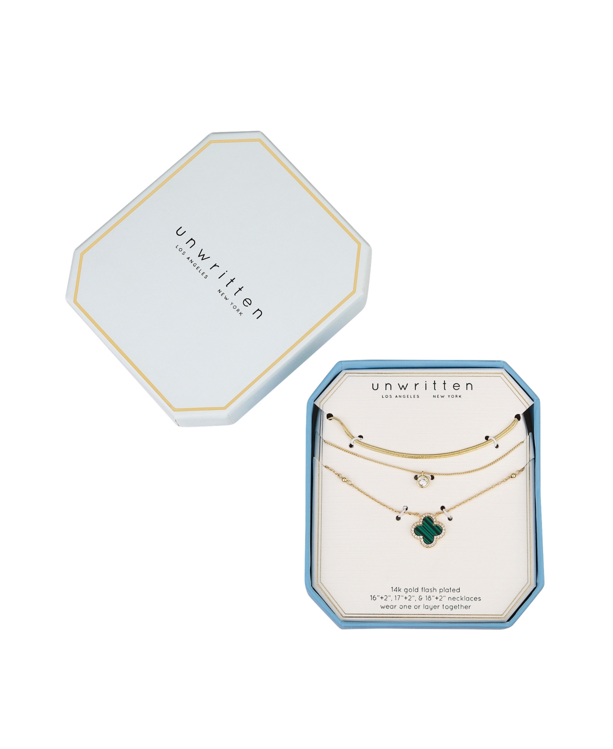 Unwritten Malachite Clover And Cubic Zirconia Bezel Layered Necklace Set In Gold