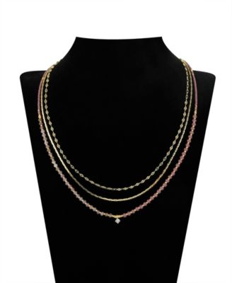 Multi Purple Agate Stone and Cubic Zirconia Layered Necklace Set