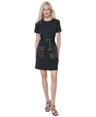 DKNY - Women's Jewel-Neck Cargo-Pocket Short-Sleeve Dress