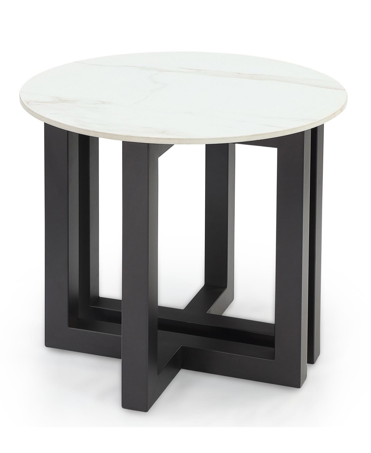 Macy's Emila 24" Round Sintered Stone Mix And Match End Table In Stone White,gunmetal