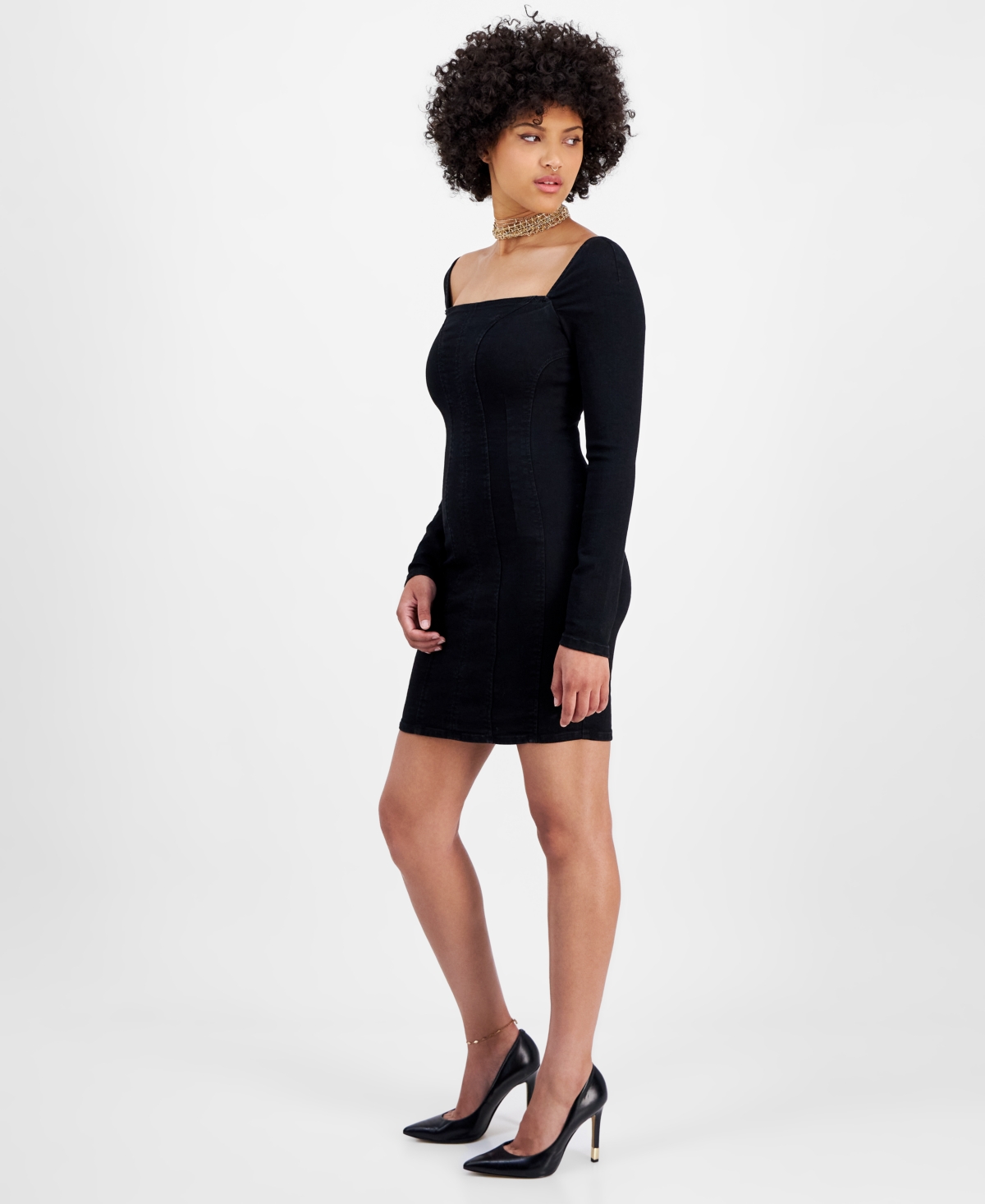 Guess Women's Molly Square-neck Denim Mini Dress In Polar Night