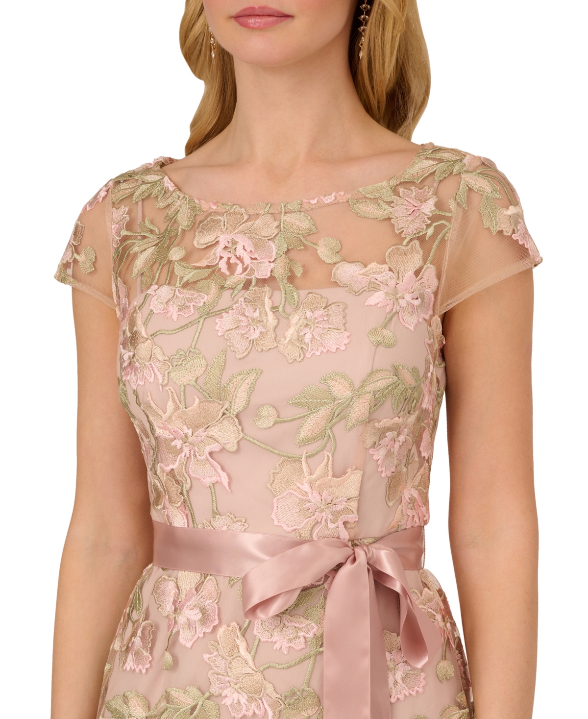 Adrianna Papell Women's Floral-Embroidered Column Gown -Nude Multi