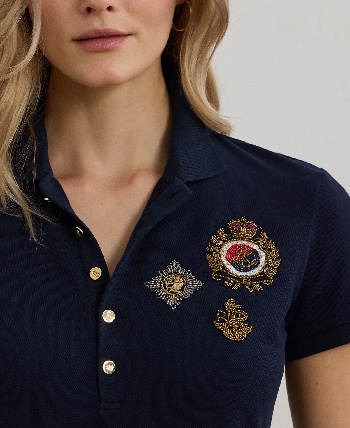 Lauren Ralph Lauren Petite Crest-Patch Pique Polo Shirt