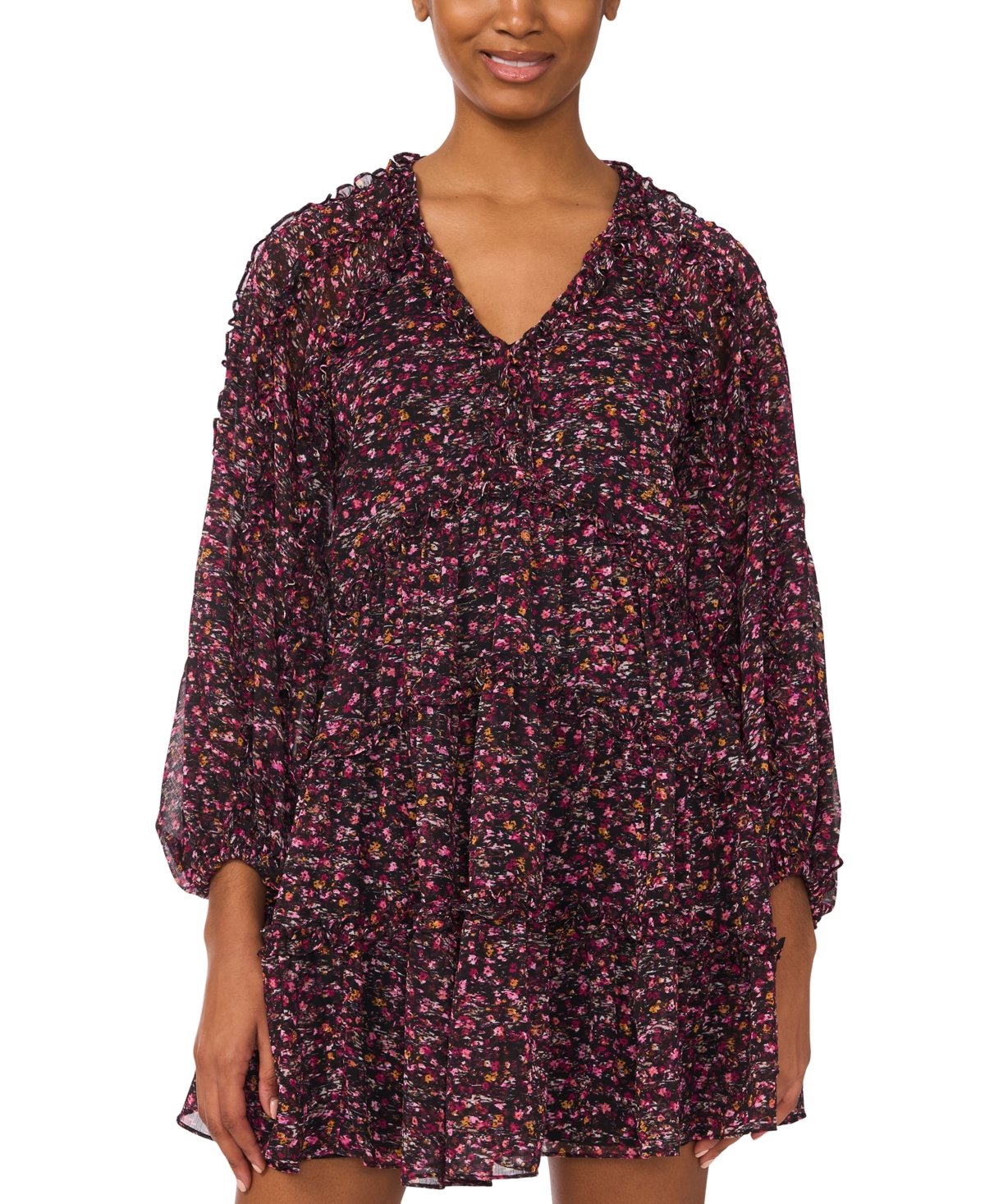 CECE WOMEN'S RUFFLED LONG-SLEEVE TIERED MINI DRESS 