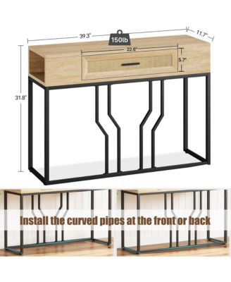 Console Table, Sofa Tables Rattan Entryway Table with Storage Drawer