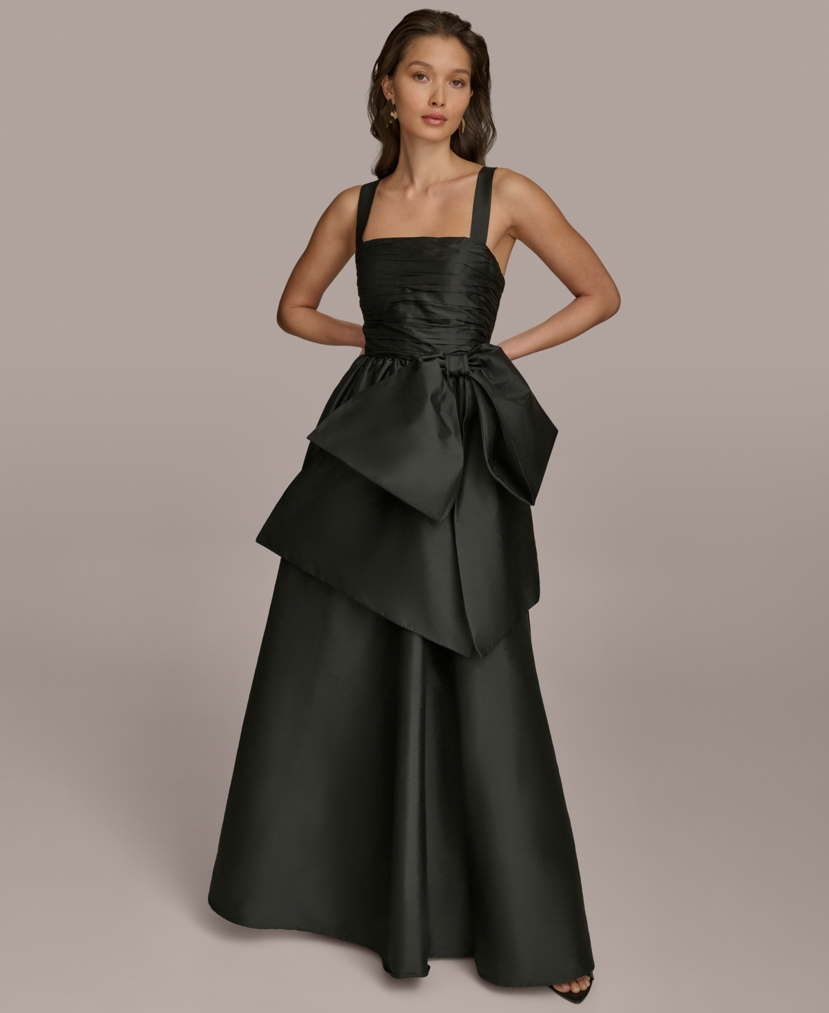Donna Karan Women's Straight-neck Bow-trim Ballgown In Black