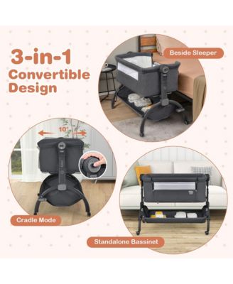 3-in-1 Portable Baby Bassinet Bedside Sleeper Cradle with Mattress& Storage Basket